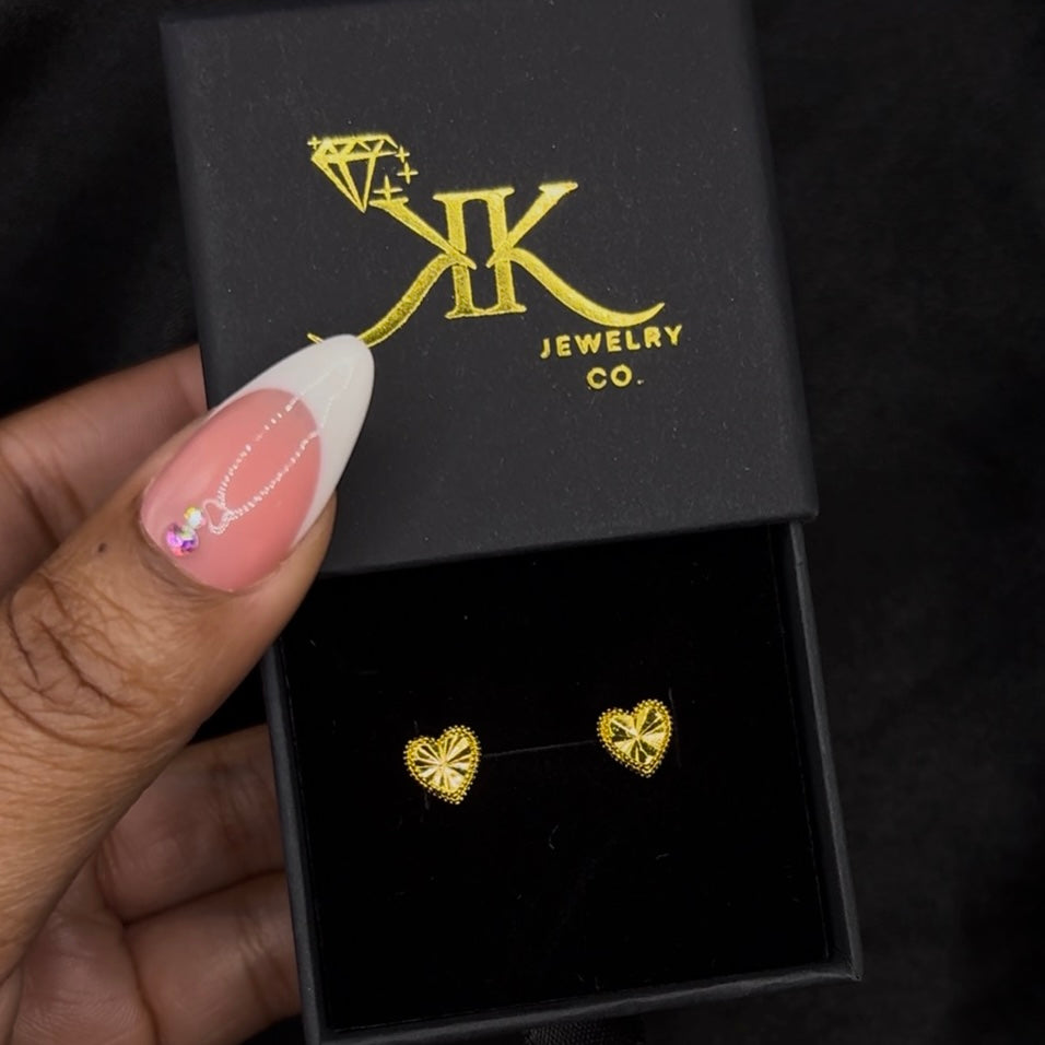 Diamond Cut Heart Studs