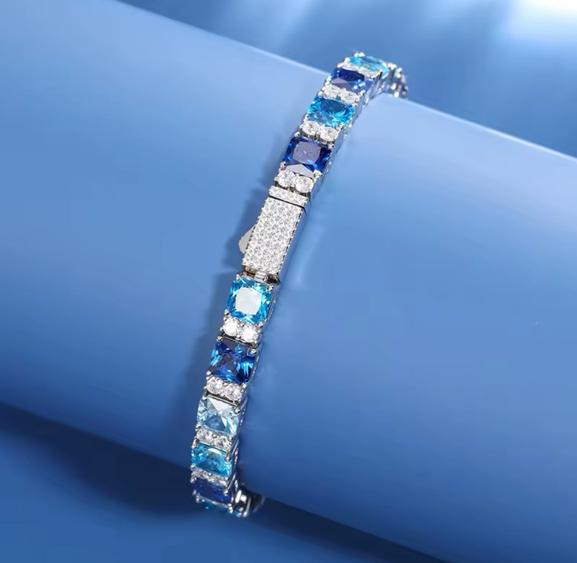 Blue Moissanite Tennis Chain