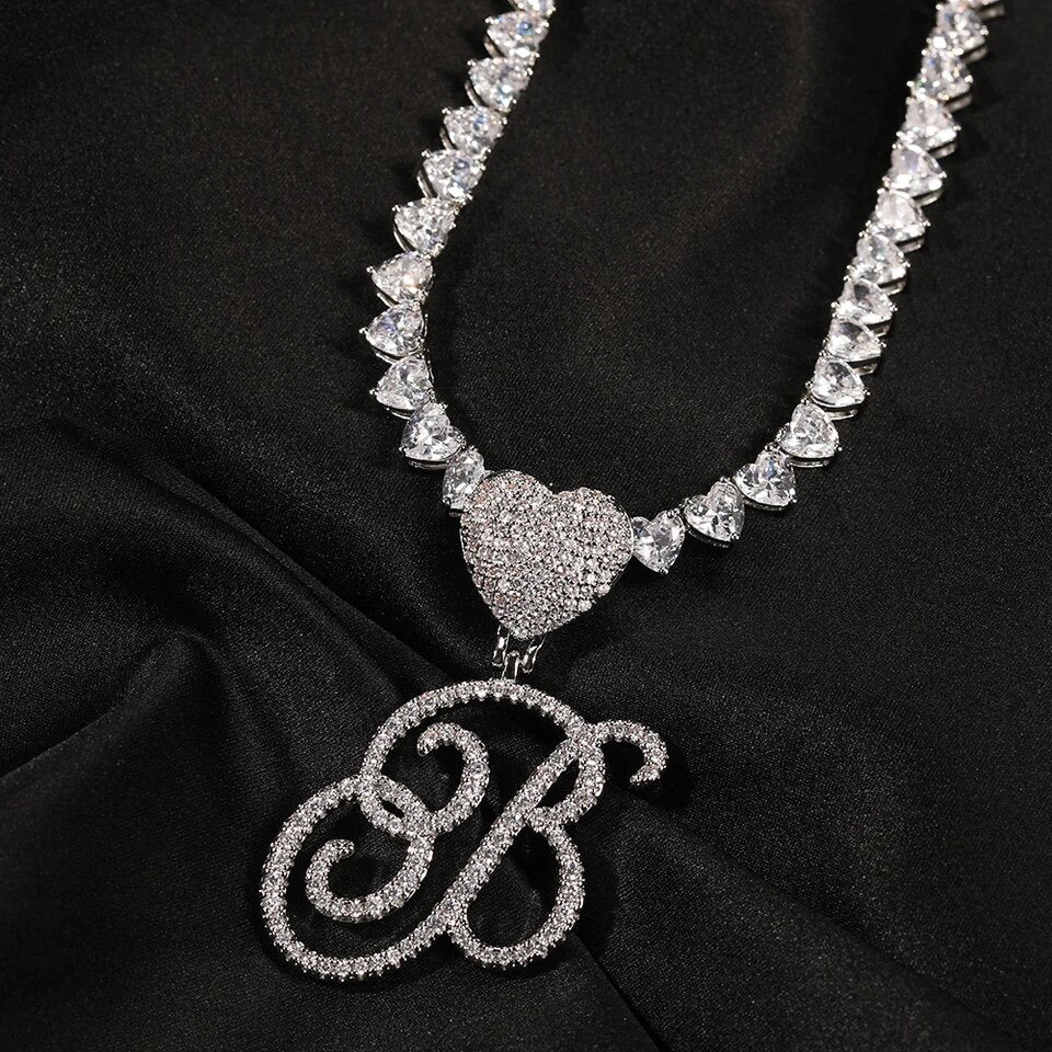 Heart Tennis Cursive Initial Necklace