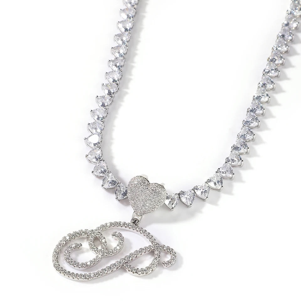 Heart Tennis Cursive Initial Necklace