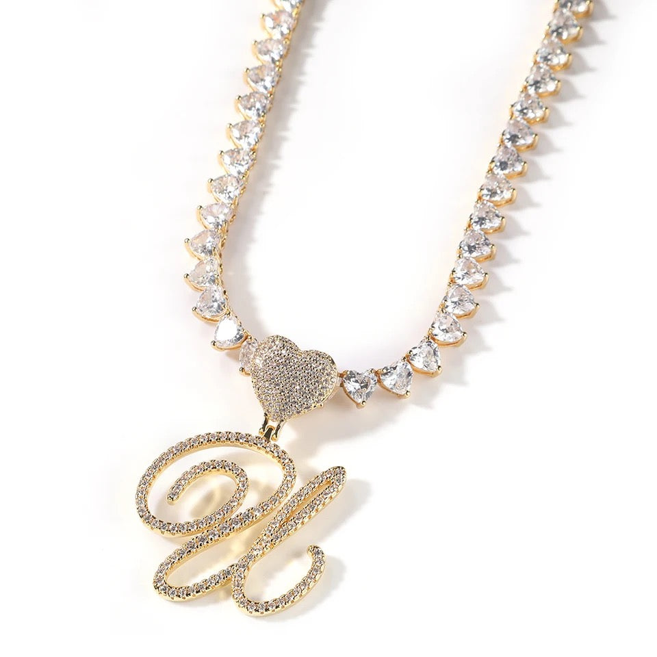 Heart Tennis Cursive Initial Necklace