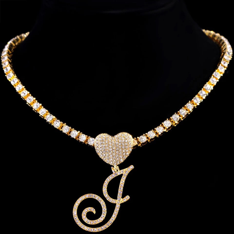 Tennis Cursive Initial Necklace