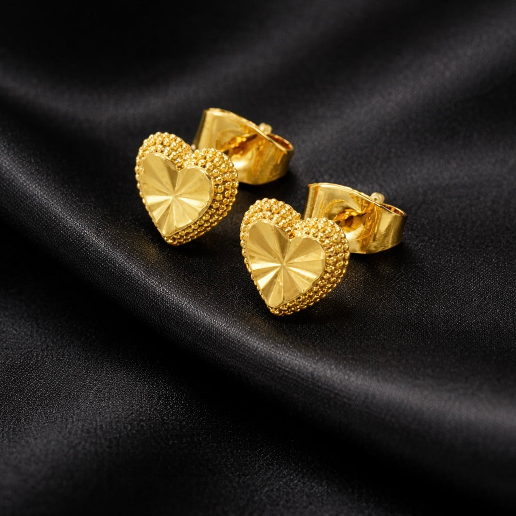 Diamond Cut Heart Studs