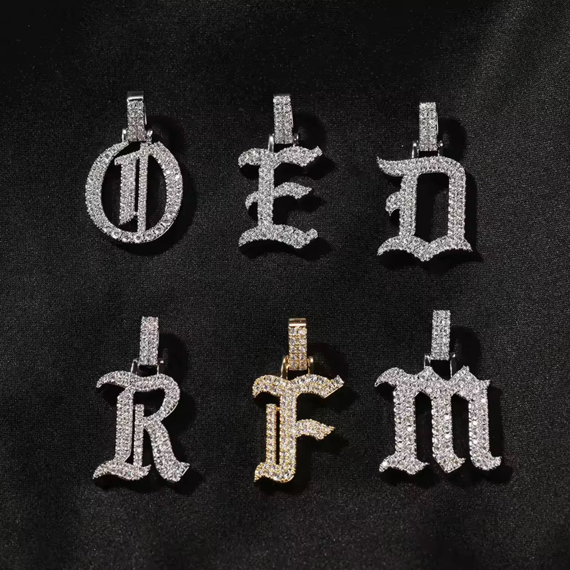Iced Old English Initial Necklace