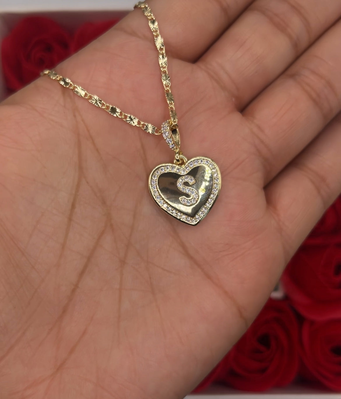 Solid Heart Initial Necklace