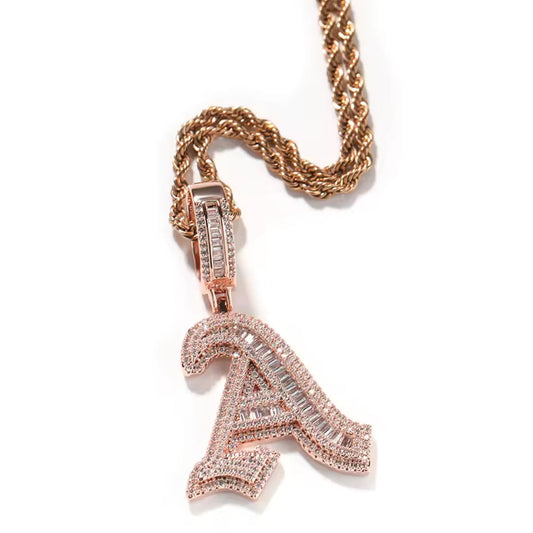 Iced Old English Initial Necklace