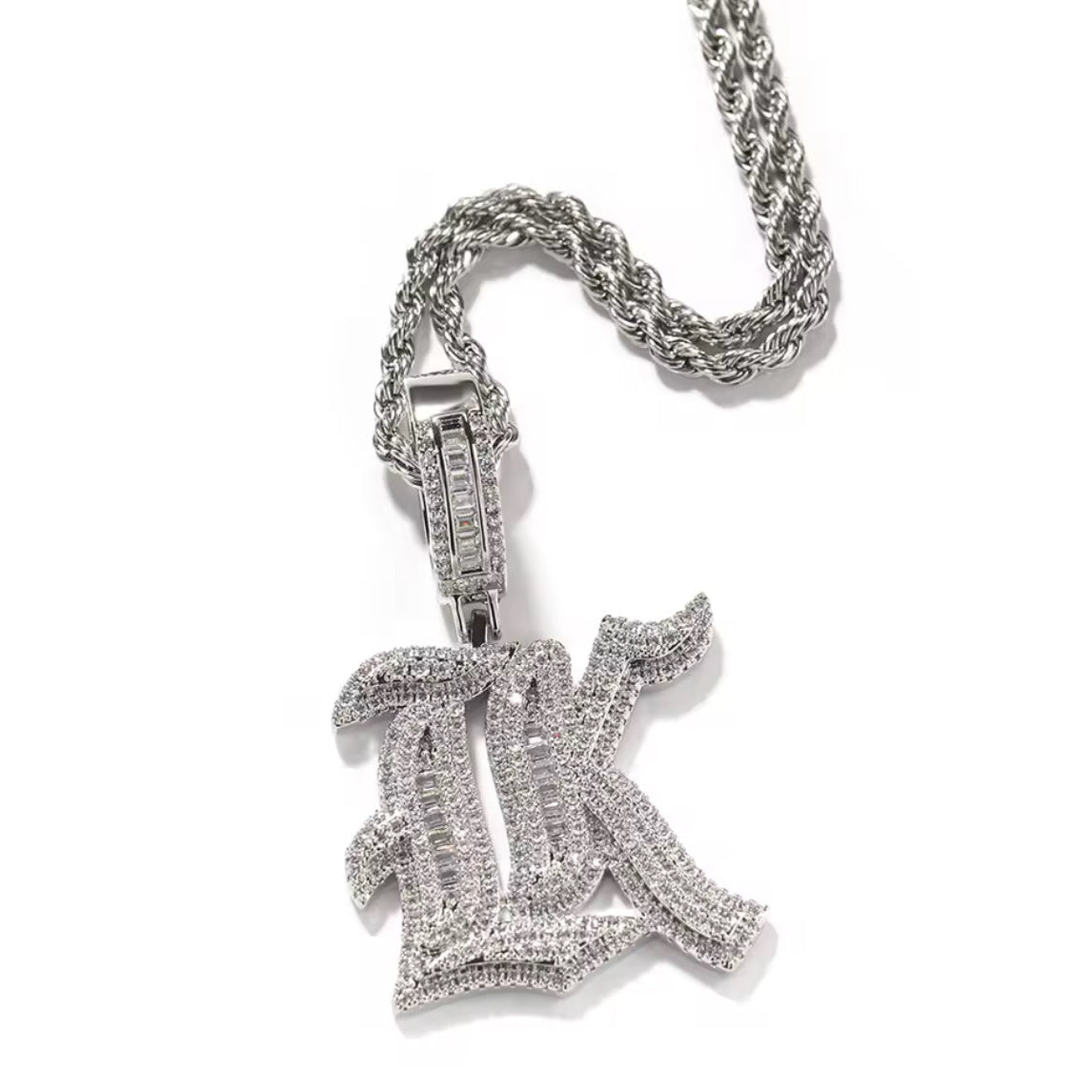 Iced Old English Initial Necklace